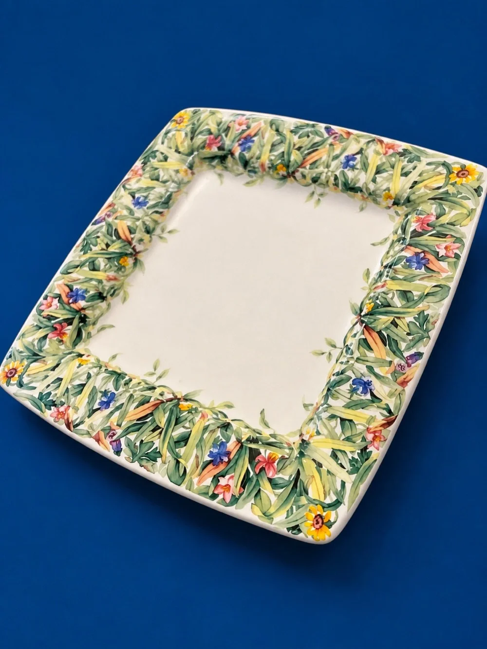 Italian Ceramics Company ICC Canarie Floral Square Plate Made in Italy